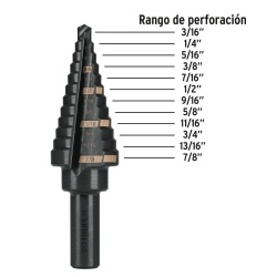 Broca Escalonada Recto 3/16" - 7/8” para Metal Truper 12125