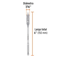 Broca Paleta 1/4" Hex 7/16" x 6" para Madera Truper 11369