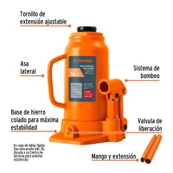 Gato Hidráulico Tipo Botella 16 Toneladas Truper 14820