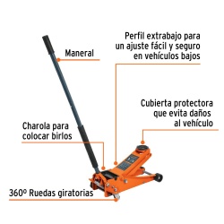 Gato Hidráulico Tipo Patín 3 Toneladas Truper 14806