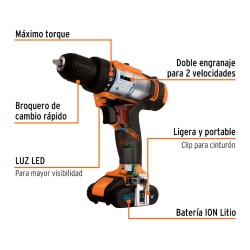 Taladro Percutor 3/8" 12V 5.5Nm 1 Bat 2.0 Ah Truper 11010