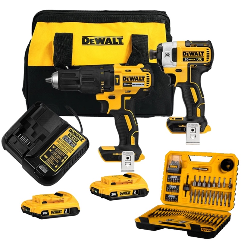 Taladro Perc 1/2" + Atornillador de Impacto 1/4" 20V Brushless + Set de Atornilladores 100 Pzs