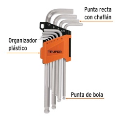 Juego de Llave Allen Punta Esférica 10 Piezas Truper 13644