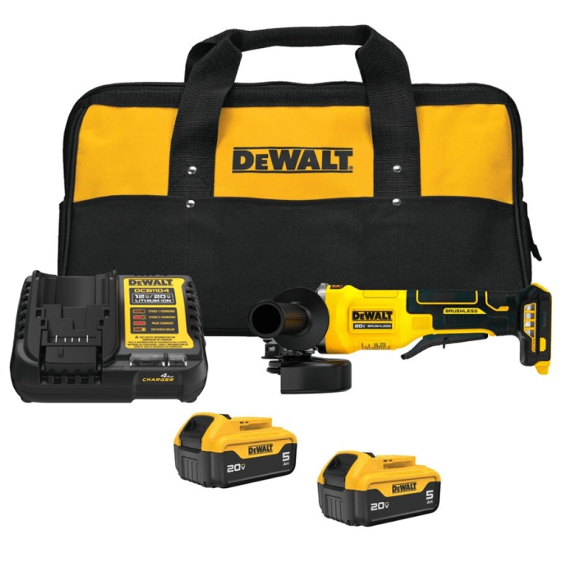 Amoladora Angular 4 1/2" 20V Brushless 2 Bat 5.0 Ah y Carg Dewalt DCG408P2-B2
