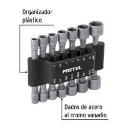 Set de Dados Hexagonal Milimétrico 1/4" Corto 14 Pzs Pretul 12844