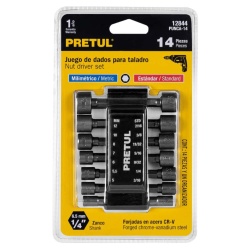 Set de Dados Hexagonal Milimétrico 1/4" Corto 14 Pzs Pretul 12844