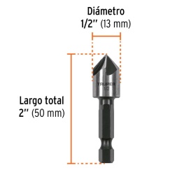Broca Avellanadora HSS 1/4" Hex 13 x 50mm para Metal, Madera y Plástico Truper 102380