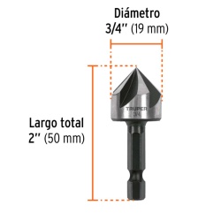 Broca Avellanadora HSS 1/4" Hex 19 x 50mm para Metal, Madera y Plástico Truper 102382