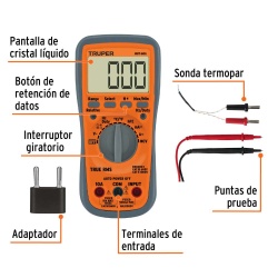 Multimetro Digital + 400 mV - 750 V Truper 100362
