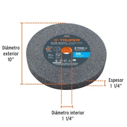 Piedra para Esmeril 10" Grano 36 Truper 12401