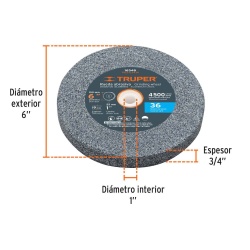Piedra para Esmeril 6" Grano 36 Truper 16348