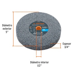 Piedra Abrasiva 5" x 19mm x 1/2" Grano 36 Truper 16358