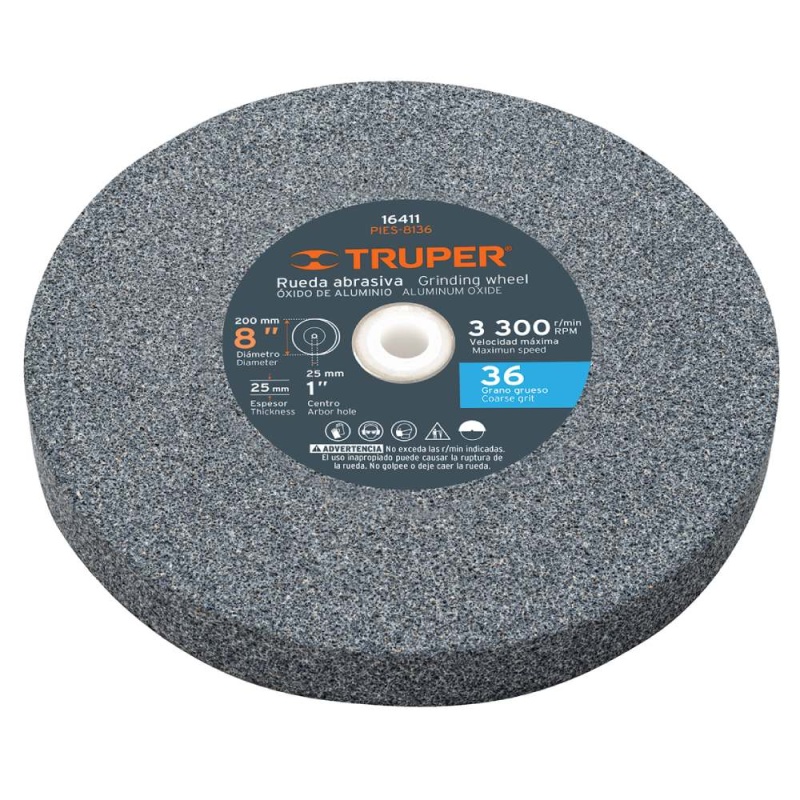 Piedra Abrasiva 8" x 25mm x 1" Grano 36 Truper 16411