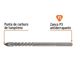 Broca 1/4" x 4" para Vidrio Truper 101827