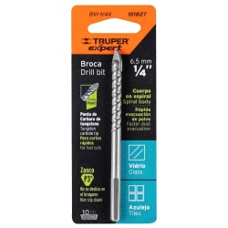 Broca 1/4" x 4" para Vidrio Truper 101827
