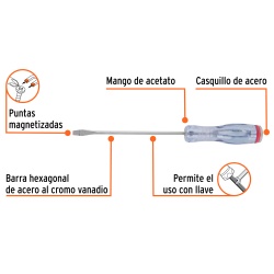 Desarmador Plano 1/4" x 6" Truper 14161