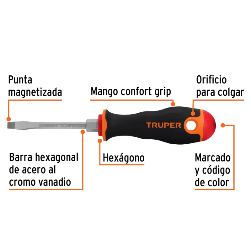 Desarmador Plano 3/16" x 3" Truper 100831