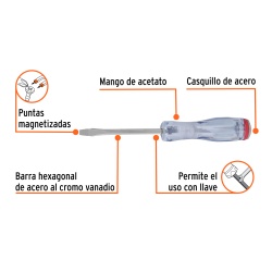 Desarmador Plano 3/16" x 3" Truper 14155
