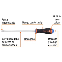 Desarmador Phillips PH 2 x 8" Truper 14082