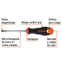 Desarmador Plano 1/4" x 4" Truper 13998