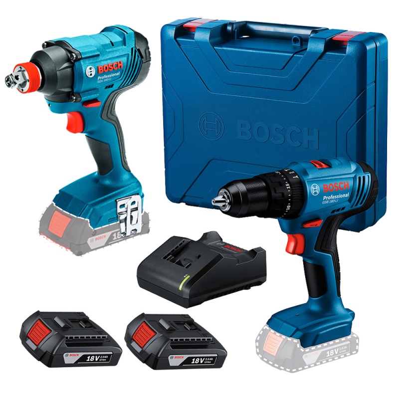 Taladro Percutor 1/2" 2 Bat + Llave de Impacto 1/2" 18V Bosch 0615.A00.2AS-000
