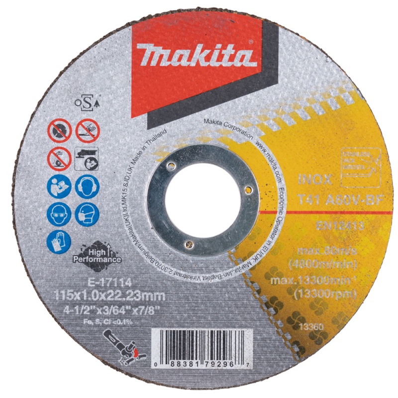 Discos de Corte 4 1/2" x 1mm x 7/8" para Acero Inoxidable 12 Und. Makita E-17114-12