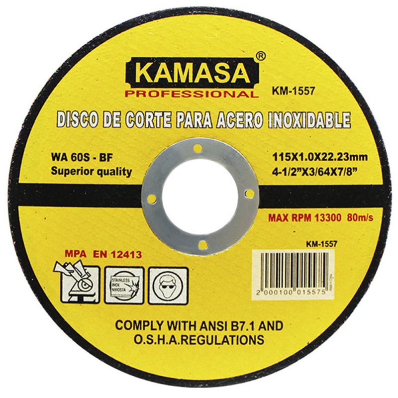 Disco de Corte 4 1/2" x 1mm x 7/8" para Acero Inoxidable Kamasa KM1557
