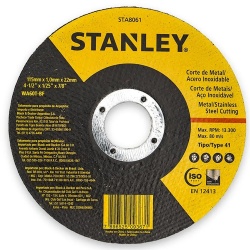 Discos de Corte 4 1/2" x 1mm x 7/8" para Metal y Acero Inoxidable 10 Und. Stanley STA8061B