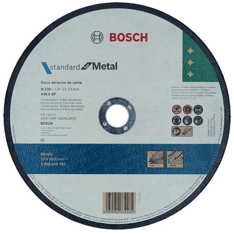 Disco de Corte 9" x 1.9mm x 7/8" para Metal y Acero Inoxidable Bosch 2608.619.787-000