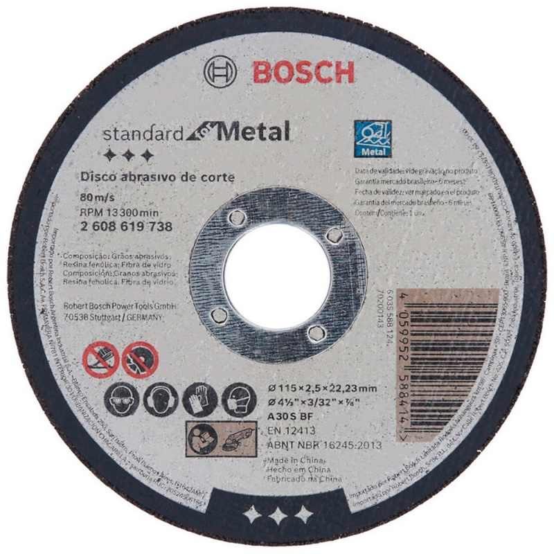 Disco de Corte 4 1/2" x 2.5mm x 7/8" para Metal Bosch 2608.619.738-000