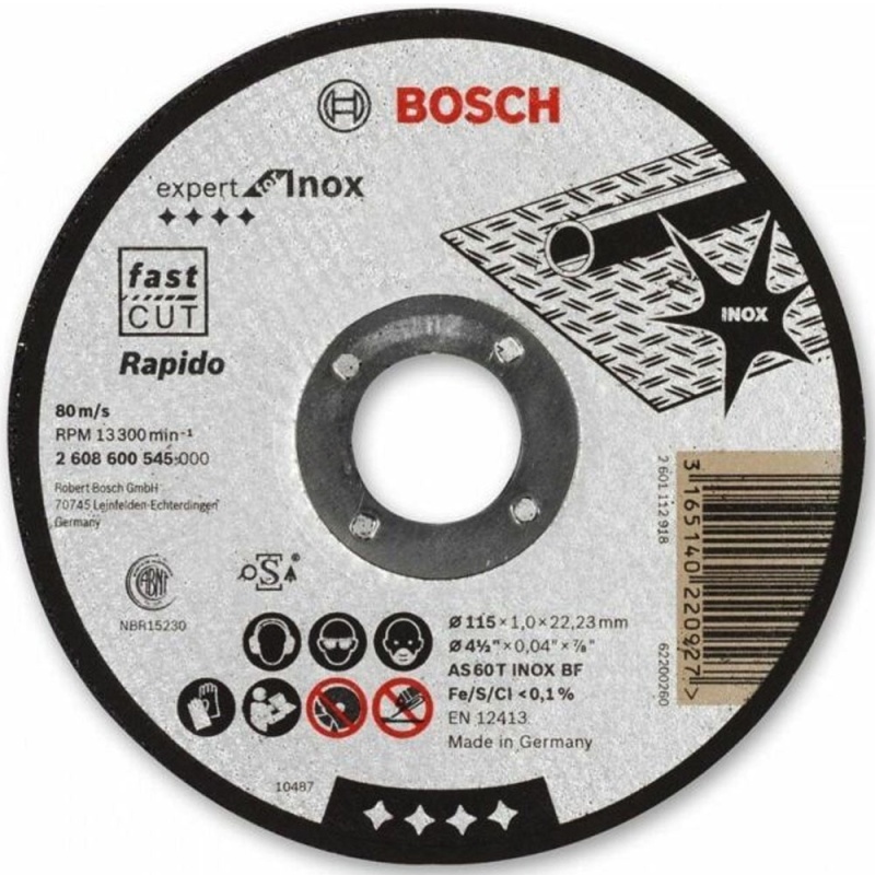Disco de Corte 4 1/2" x 1mm x 7/8" para Acero Inoxidable Bosch 2608.600.545-000