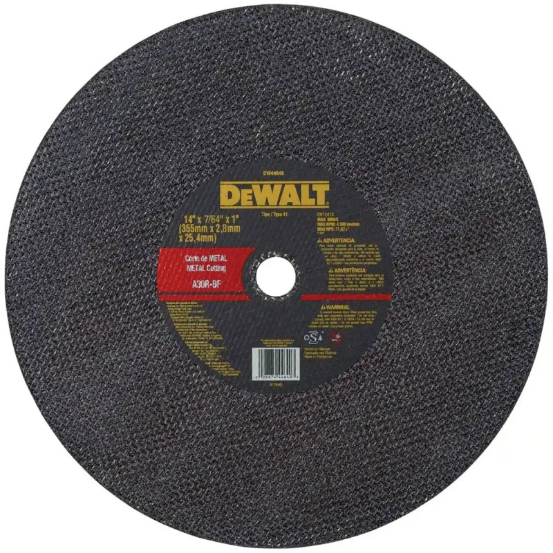 Disco de Corte 14" x 2.8mm x 1" para Metal Dewalt DW44640