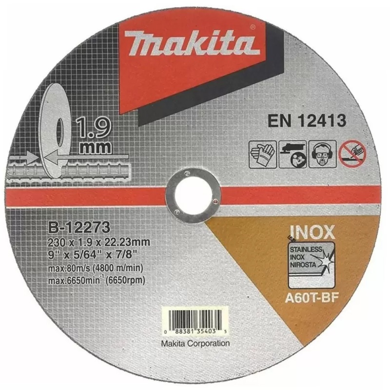 Disco de Corte 9" x 1.9mm x 7/8" para Acero Inoxidable Makita B-12273