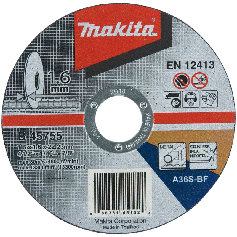 Disco de Corte 4 1/2" x 1.6mm x 7/8" para Metal y Acero Inoxidable Makita B-45755