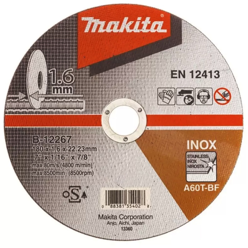 Disco de Corte 7" x 1.6mm x 7/8" para Acero Inoxidable Makita B-12267