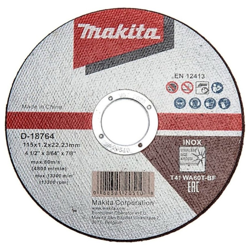 Disco de Corte 4 1/2" x 1.2mm x 7/8" para Acero Inoxidable Makita D-18764