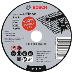 Discos de Corte 4 1/2" x 1mm x 7/8" para Acero Inoxidable 10 Und. Bosch 2608.603.254-000