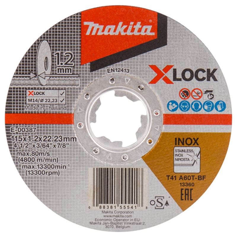 Disco de Corte 4 1/2" x 1.2mm X-Lock para Acero Inoxidable Makita E-00387