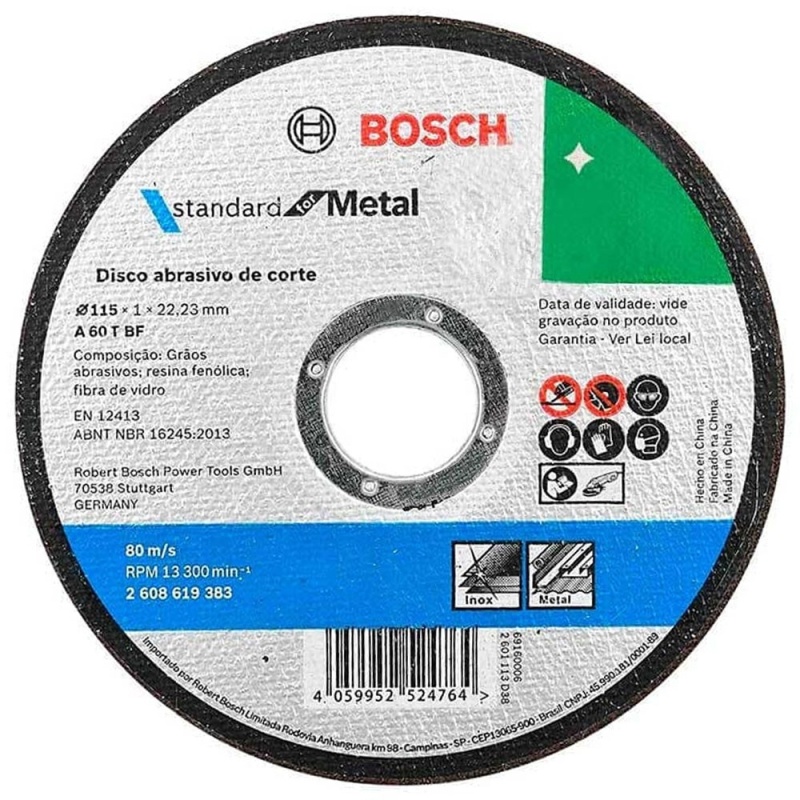 Disco de Corte 4 1/2" x 1mm x 7/8" para Metal y Acero Inoxidable Bosch 2608.619.383-000