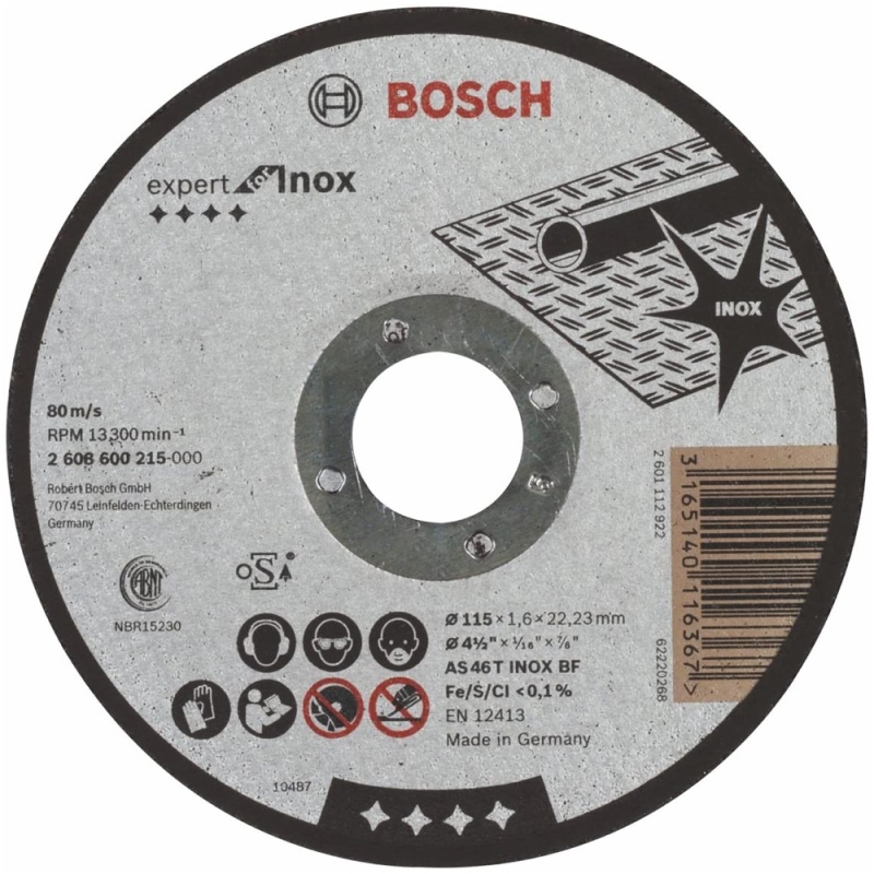Disco de Corte 4 1/2" x 1.6mm x 7/8" para Acero Inoxidable Bosch 2608.600.215-000
