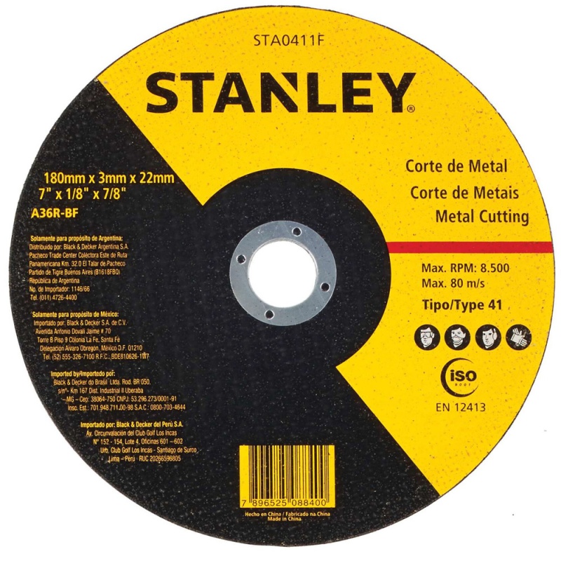 Disco de Corte 7" x 3mm x 7/8" para Metal Stanley STA0411F