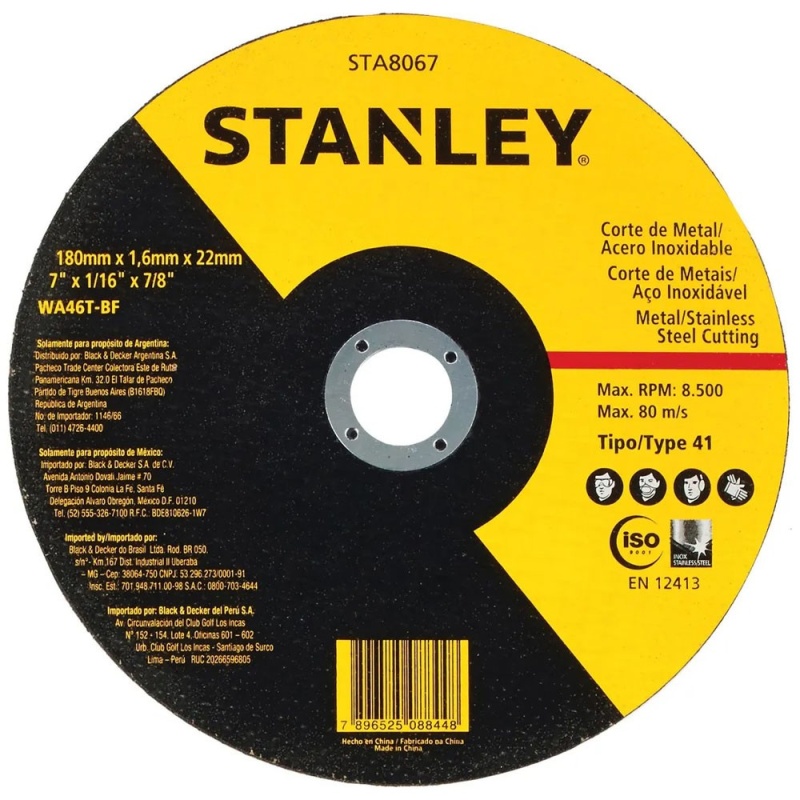 Disco de Corte 7" x 1.6mm x 7/8" para Metal y Acero Inoxidable Stanley STA8067