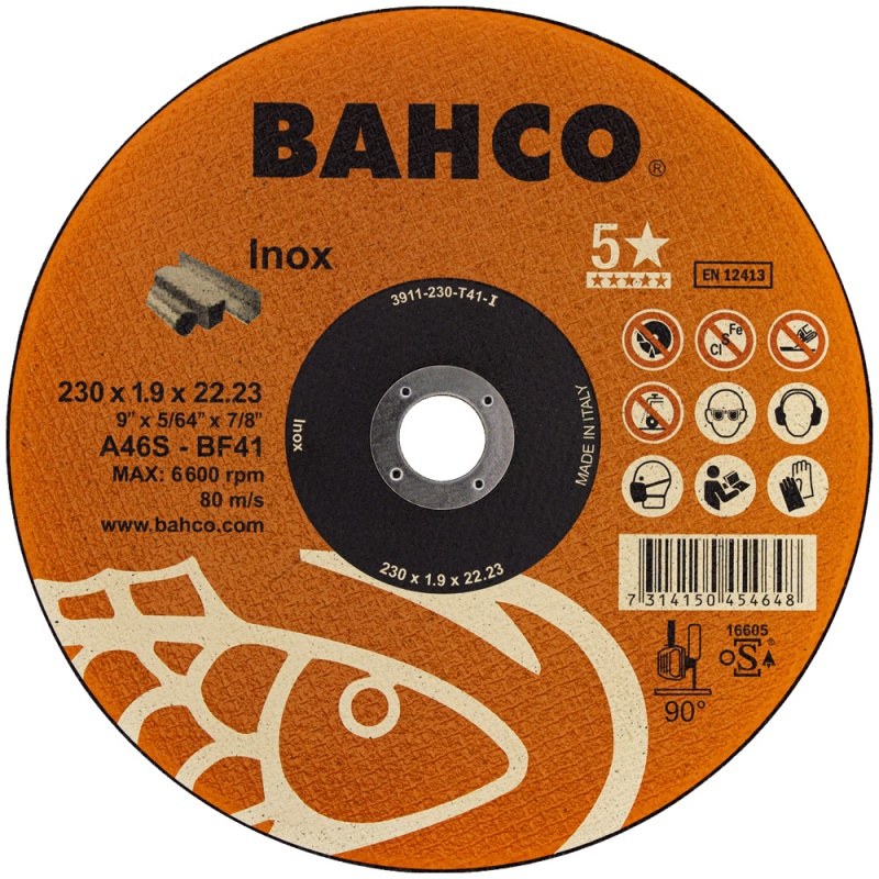 Disco de Corte 9" x 1.9mm x 7/8" para Acero Inoxidable Bahco 3911-230-T41-I