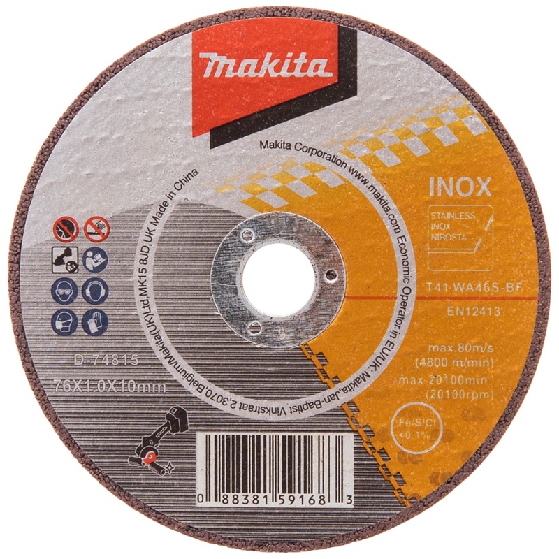 Discos de Corte 76 x 1 x 10mm para Acero Inoxidable 5 Und. Makita D-74815-5