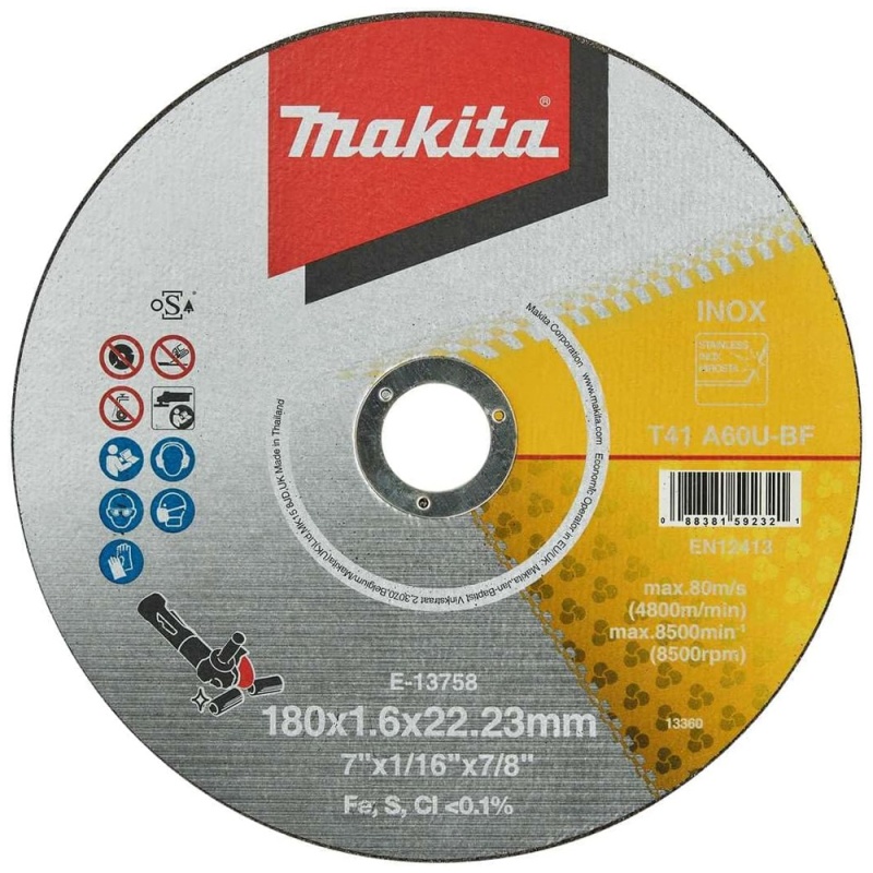 Disco de Corte 7" x 1.6mm x 7/8" para Acero Inoxidable Makita E-13758