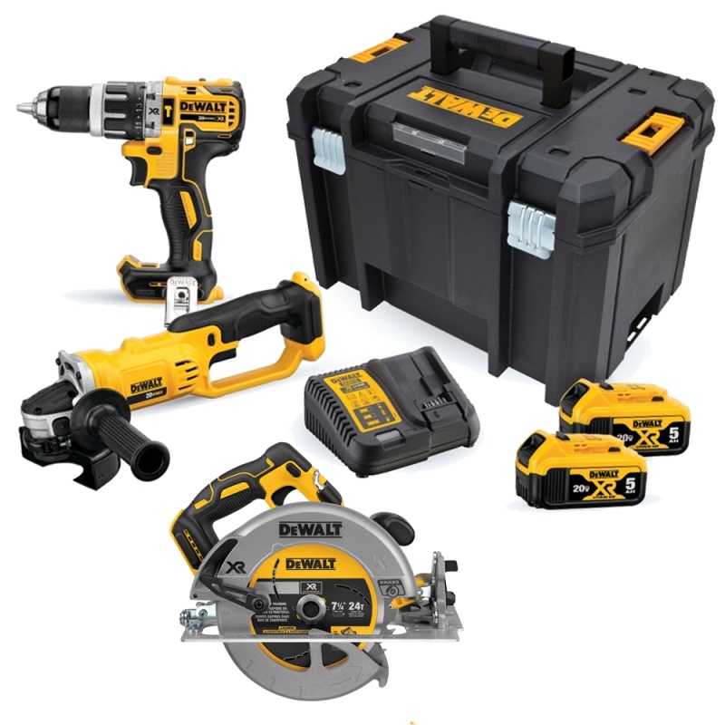 Taladro 1/2" + Amoladora 4 1/2" 2 Bat + Sierra Circular 7 1/4'' 20V Dewalt DCK209P2T-K14