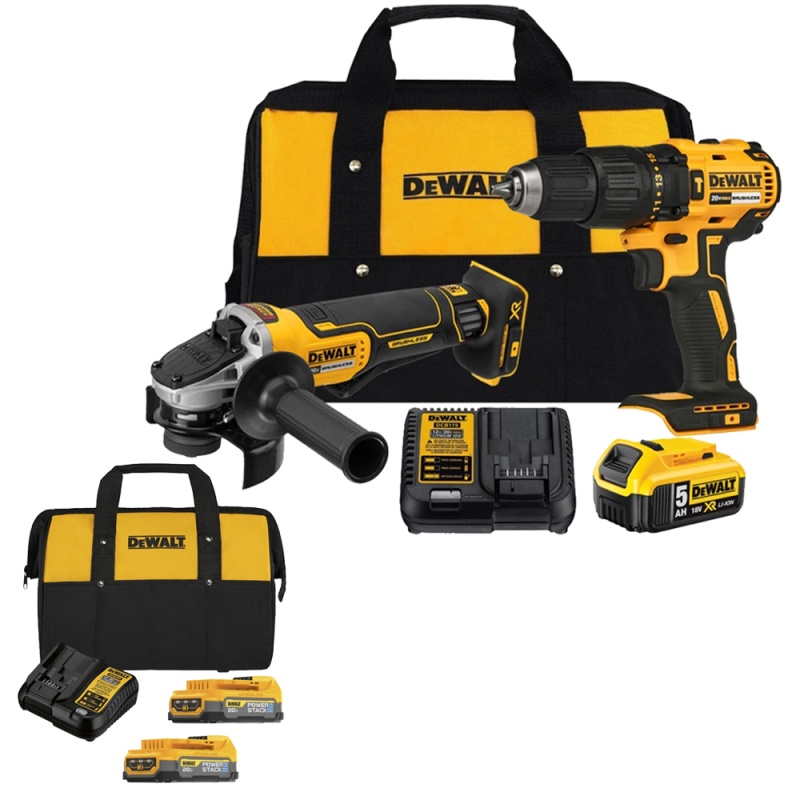 Taladro Perc 1/2" + Esmeril 4 1/2" + 1 Bat 5.0Ah + Set de Bat Powerstack Dewalt DCK248P1-K5