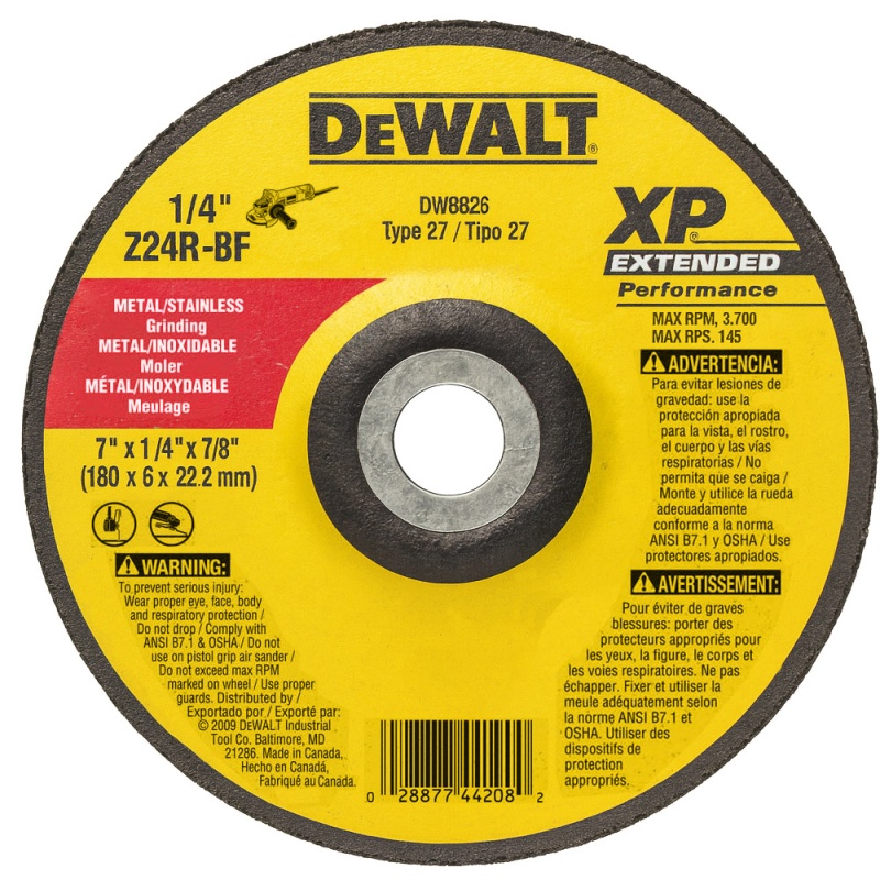 Disco de Desbaste 7" x 6mm x 7/8" para Metal y Acero Inoxidable Dewalt DW8826
