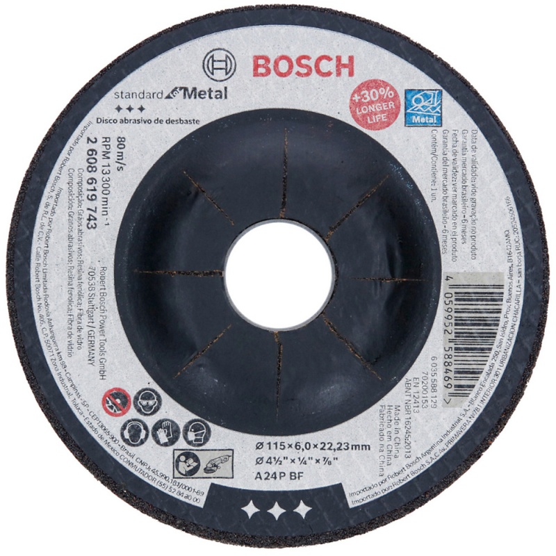 Disco de Desbaste 4 1/2" x 6mm x 7/8" para Metal Bosch 2608.619.743-000