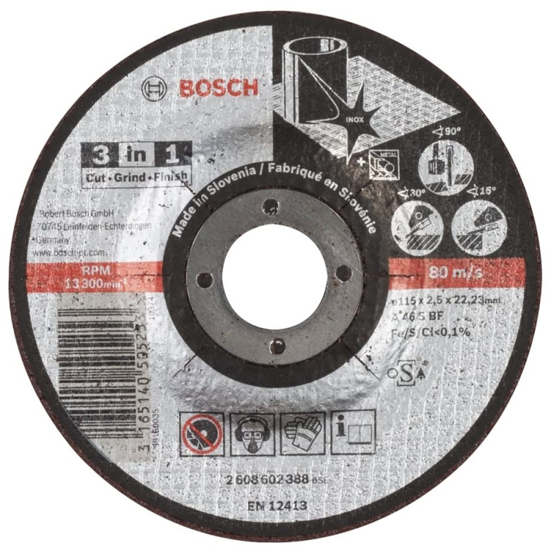 Disco de Corte y Desbaste 4 1/2" x 2.5mm x 7/8" para Metal y Acero Inoxidable Bosch 2608.602.388-000